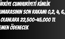 Türkiye Cumhuriyeti Kimlik numarasının son rakamı 0,2, 4, 6, 8 Olanlara 22,500-45.000 TL Hemen Ödenecek