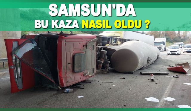 Samsun'da Çimento yüklü tanker kaza yaptı bakan bir daha baktı