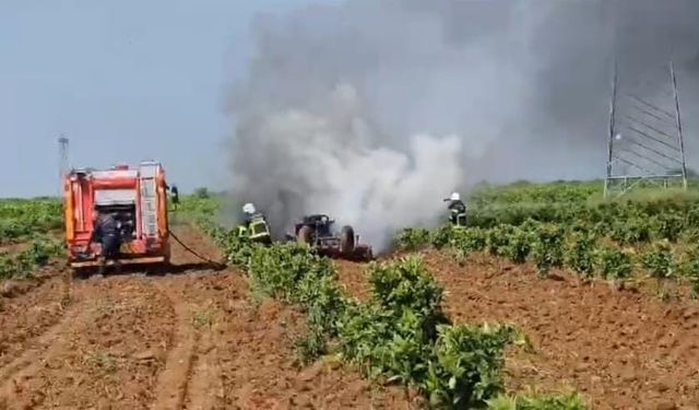 Adana’da traktör yandı