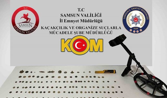 Samsun’da 121 adet sikke, 10 adet obje ele geçirildi: 2 gözaltı