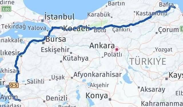Samsun Aydın Arası Kaç Km?