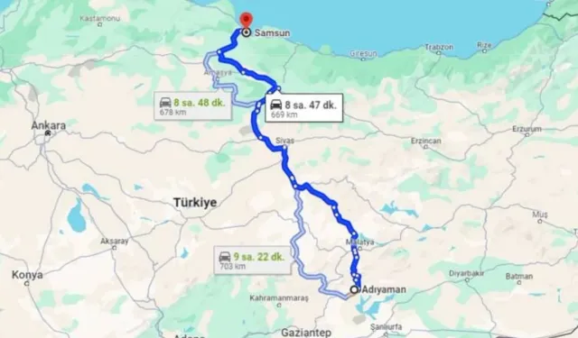 Adıyaman Samsun Arası Kaç Km?