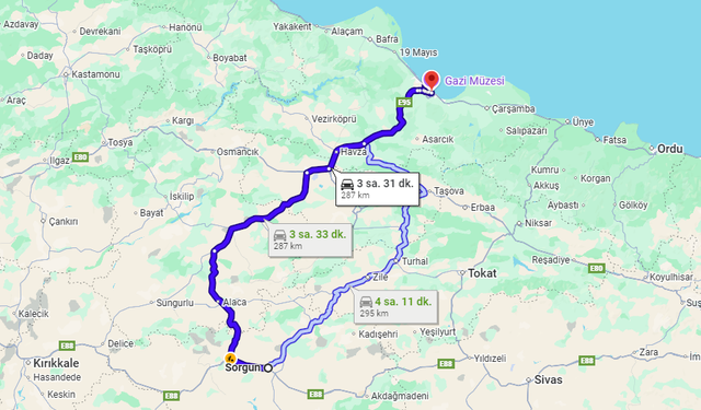 Sorgun Samsun Arası Kaç Km? Ulaşım Detayları
