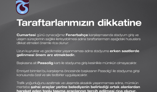 Trabzonspor'dan Fenerbahçe Maçı Öncesi Önemli Açıklamalar...