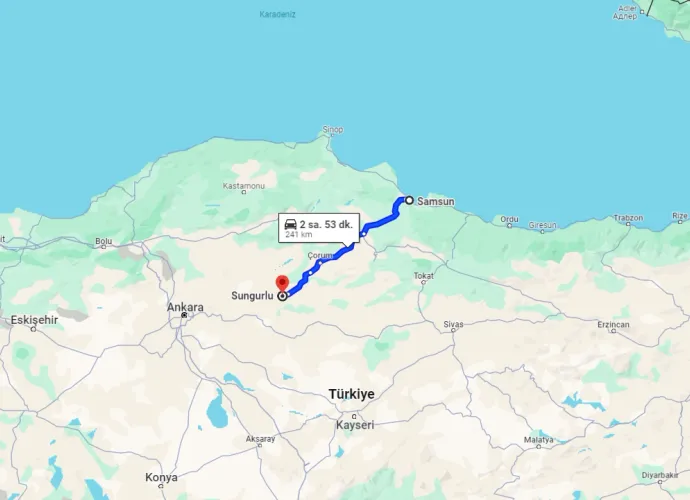 Sungurlu Samsun Arası Kaç Km? Yolculuk Süresi