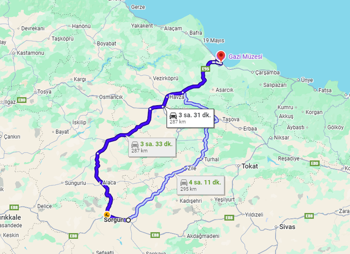 Sorgun Samsun Arası Kaç Km? Ulaşım Detayları