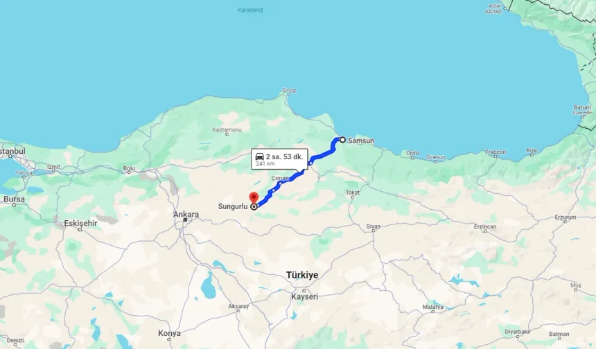 Sungurlu Samsun Arası Kaç Km? Yolculuk Süresi