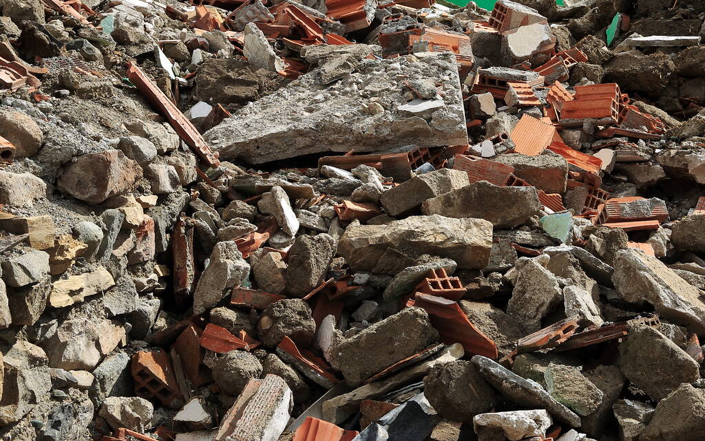 Stock Photo Demolition House Pile Rubble Stone Residues